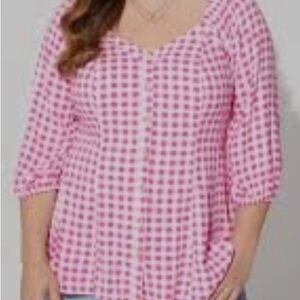 Torrid Pink and White Checkered Blouse